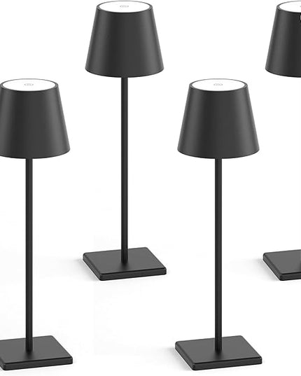 4-Pack LED Cordless Table Lamp, Rechargeable Battery Desk lamp 3W 6000mAh Battery Operated Stepless Dimming Modern Portable Table Light for Restaurant/Dinner/Bedroom/Outdoor IP54 Waterproof (Black) - LeafyLoom