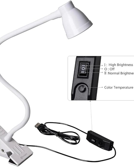 Clip on Reading Light, Clamp Lamp for Desk, 3000-6500K Adjustable Color Temperature, 6 Illumination Modes, 10 Led Beads(White) - LeafyLoom