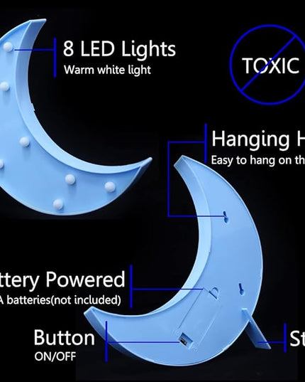 LED Moon Shaped Marquee Signs, Light Up Moon Night Lights Battery Operated Crescent Moon Lamp for Bedroom, Christmas, Birthday Party Decor-Moon(Blue) - LeafyLoom