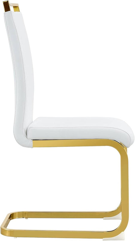 Modern Dining Chairs Set of 4, Side Dining Room Chairs with Golden Legs, Kitchen Chairs with Faux Leather Padded Seat High Back, Chairs for Dining Room,Kitchen, Living Room White - LeafyLoom