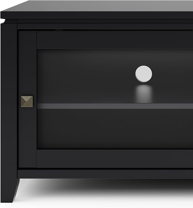 SIMPLIHOME Cosmopolitan SOLID WOOD 48 Inch Wide Contemporary TV Media Stand in Black for TVs up to 55 Inch, For the Living Room and Entertainment Center - LeafyLoom
