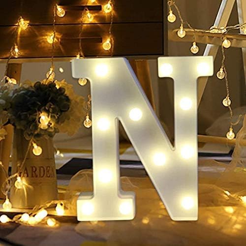 LED Marquee Letter Lights Sign N 26 Alphabet Light Up Letters Sign for Night Light Wedding Birthday Party Battery Powered Christmas Lamp Home Bar Decoration (N) - LeafyLoom