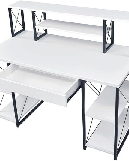 Acme Amiel Wooden 1-Drawer Writing Desk with Small Hutch in White and Black - LeafyLoom