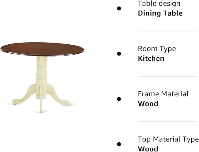 East West Furniture DLT-MMK-TP Dublin Modern Dining Table - a Round Kitchen Table Top with Dropleaf & Pedestal Base, 42x42 Inch, Mahogany & Buttermilk - LeafyLoom