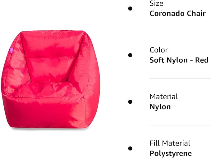 Posh Creations Structured Comfy Seat for Playrooms and Bedrooms, Large Bean Bag Chair, Coronado Chair, Red - LeafyLoom
