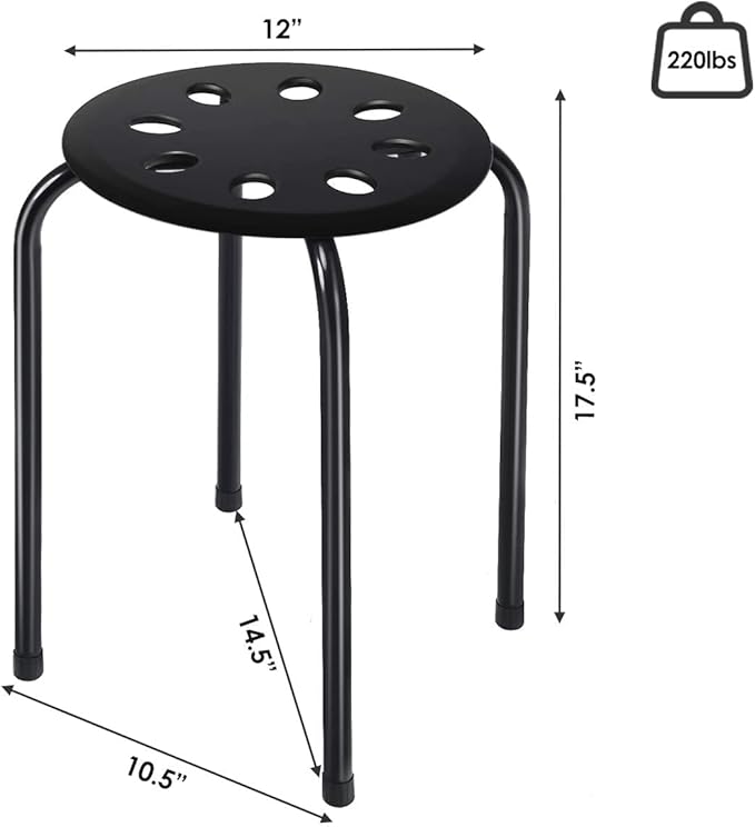 Hysache Plastic Stackable Stools Set of 6, 17.5" Multipurpose Stool Chairs w/Metal Frame, X-Shape Connection, Non-Slip Feet, Backless School Classroom Nesting Stool for Students Child Kids (Black) - LeafyLoom