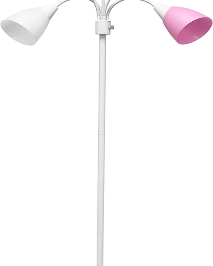 Simple Designs LF2006-WPG 67" Contemporary Multi Head Medusa 5 Light Adjustable Gooseneck White Floor Lamp with Pink, White, Gray Shades for Kids Bedroom Playroom Living Room Office, 30 x 10 x 67 - LeafyLoom