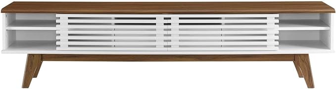 Modway Render Mid-Century Modern Low Profile 70 Inch TV Stand in Walnut White, 70" - LeafyLoom