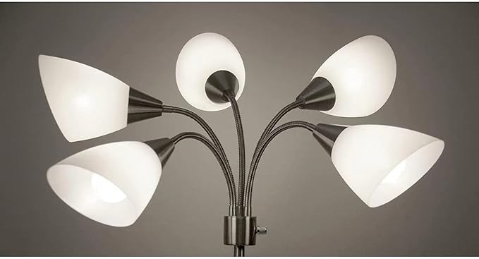 Adesso 7205-22 Multi-White Shade Floor Lamp, Adjustable Gooseneck Arms, Silver - LeafyLoom