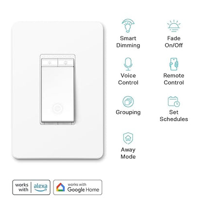 Kasa Smart Dimmer Switch HS220, Single Pole, Needs Neutral Wire, 2.4GHz Wi-Fi Light Switch Works with Alexa and Google Home, UL Certified, No Hub Required, 1 Pack KasaSmartbyTP-Link
