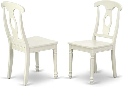 East West Furniture HLKE3-LWH-W 3 Piece Kitchen Table & Chairs Set Contains a Round Dining Room Table with Pedestal and 2 Dining Chairs, 42x42 Inch, Linen White - LeafyLoom