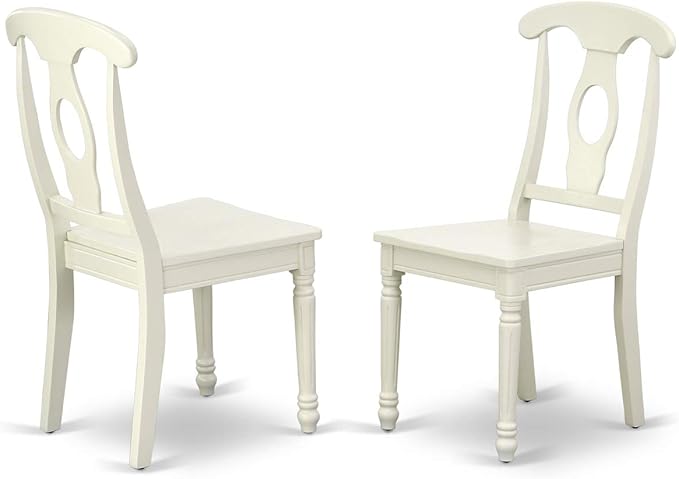 East West Furniture HLKE3-LWH-W 3 Piece Kitchen Table & Chairs Set Contains a Round Dining Room Table with Pedestal and 2 Dining Chairs, 42x42 Inch, Linen White - LeafyLoom