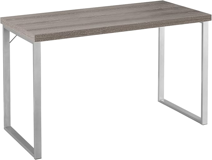 Monarch Specialties 7155 Computer Desk, Home Office, Laptop, 48" L, Work, Metal, Laminate, Brown, Grey, Contemporary, Modern Desk-48 L Dark Taupe Silver, 47.25" L x 23.75" W x 30" H - LeafyLoom