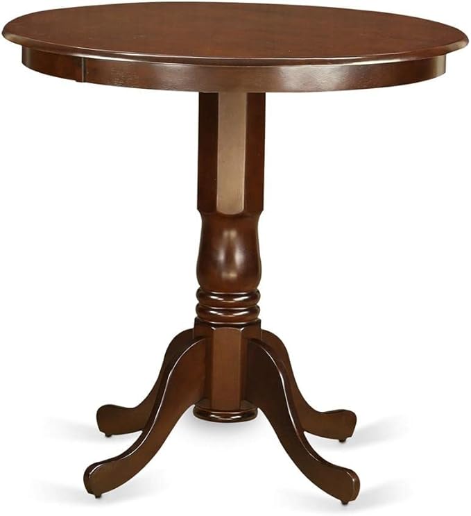 East West Furniture JAVN5-MAH-C 5 Piece Kitchen Counter Set Includes a Round Dining Table with Pedestal and 4 Linen Fabric Dining Room Chairs, 36x36 Inch, Mahogany - LeafyLoom
