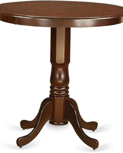 East West Furniture JACH5-MAH-C 5 Piece Counter Height Dining Table Set Includes a Round Kitchen Table with Pedestal and 4 Linen Fabric Upholstered Dining Chairs, 36x36 Inch, Mahogany - LeafyLoom