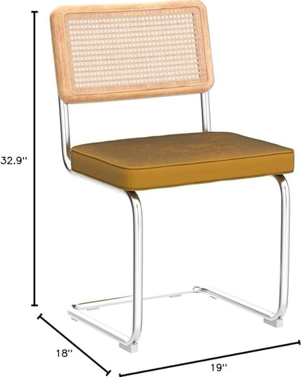 Zesthouse Rattan Dining Chairs 4pcs, Velvet Accent Chairs with Natural Cane Back & Stainless Chrome Base, Modern Mid Century Breuer Designed Chairs, Upholstered Kitchen Dining Room Chairs - LeafyLoom