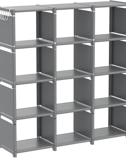 Mavivegue Book Shelf, 12 Cube Storage Organizer, DIY Bookcase, Metal Cube Bookshelf,Tall Book case for Bedroom, Living Room,Office,Closet Storage Organizer, Grey Cubicle Storage Rack - LeafyLoom