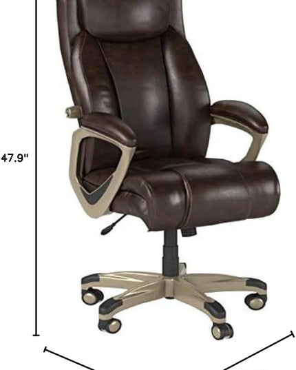 Amazon Basics Big & Tall Executive Computer Desk Chair With Lumbar Support, Adjustable Height and Tilt, 350 Lb Capacity, Brown With Pewter Finish, 28.5" D x 30.25" W x 47.9" H - LeafyLoom