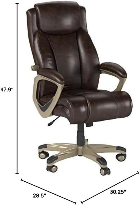 Amazon Basics Big & Tall Executive Computer Desk Chair With Lumbar Support, Adjustable Height and Tilt, 350 Lb Capacity, Brown With Pewter Finish, 28.5" D x 30.25" W x 47.9" H - LeafyLoom