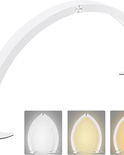 Half Moon Light for Desk, 28.7" Foldable Arch LED Nail Tech Lamp with 7 Color Modes, 10-Level Brightness for Professional Manicure Salon, Tattoo, Eyelash Extensions, Reading- White - LeafyLoom