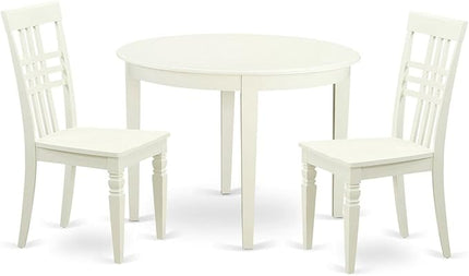 East West Furniture BOLG3-LWH-W 3 Piece Dining Set Contains a Round Kitchen Table and 2 Dining Chairs, 42x42 Inch, Linen White - LeafyLoom