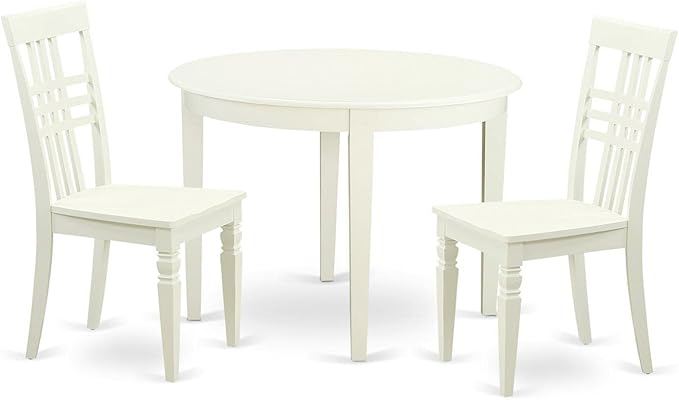 East West Furniture BOLG3-LWH-W 3 Piece Dining Set Contains a Round Kitchen Table and 2 Dining Chairs, 42x42 Inch, Linen White - LeafyLoom