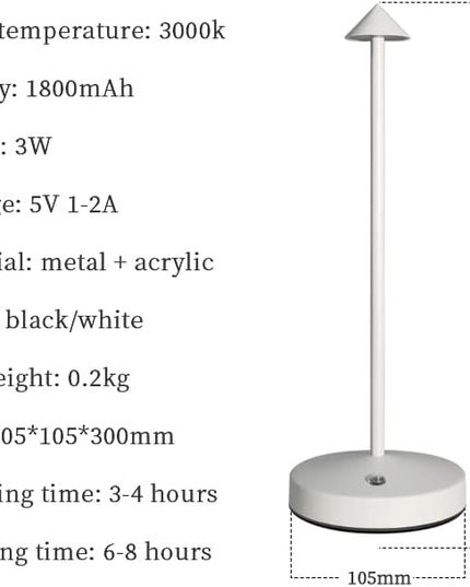 Cordless Table Lamps,Rechargeable Led Touch Bar Lamp, Portable Battery Desk Lamp,2 Level Brightness Dimmable Night Light,Minimalist Design, for Living Room/Restaurant/Couple Dinner/(White) - LeafyLoom