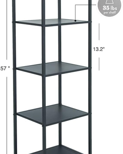 Display Shelf, 5-Tier Shelf Stand, Black Metal Thin Narrow Tall Large Corner Shelf Bookshelf Freestanding for Bedroom Shop Commercial Retail Storage(19.7x15.7x63)… - LeafyLoom