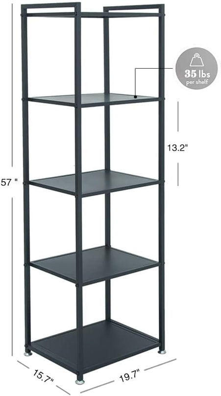 Display Shelf, 5-Tier Shelf Stand, Black Metal Thin Narrow Tall Large Corner Shelf Bookshelf Freestanding for Bedroom Shop Commercial Retail Storage(19.7x15.7x63)… - LeafyLoom