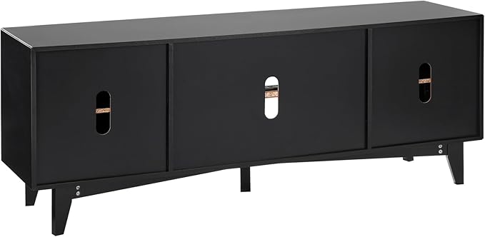 VEVOR Rattan TV Stand for 75in TV, Boho TV Stand with Rattan Door, Entertainment Center with Build-in Socket, Storage Cabinet with 2 Shelves, Modern TV Console for Living Room, Media Room, Black - LeafyLoom