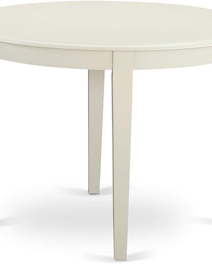 East West Furniture BOGR5-WHI-W Boston 5 Piece Room Furniture Set Includes a Round Kitchen Table and 4 Dining Chairs, Linen White, 42x42 Inch - LeafyLoom