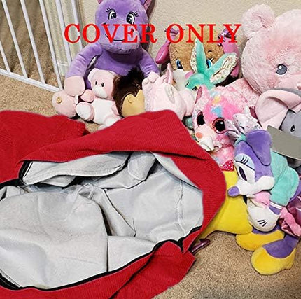 Stuffed Animal Storage Bean Bag Chair Cover (No Filler) for Kids and Adults.Soft Premium Corduroy Stuffable Beanbag for Organizing Children Plush Toys or Memory Foam Small 100L (Red) - LeafyLoom