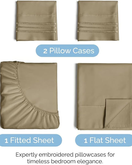 Full Size 4 Piece Sheet Set - Comfy Breathable & Cooling Sheets - Hotel Luxury Bed Sheets for Women & Men - Deep Pockets, Easy-Fit, Extra Soft & Wrinkle Free Sheets - Khaki Oeko-Tex Bed Sheet Set - LeafyLoom