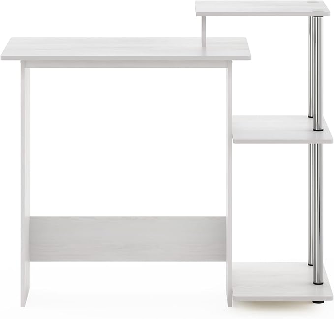 Furinno Efficient Home Laptop Notebook Computer Desk with Square Shelves, Side, White Oak/Chrome - LeafyLoom