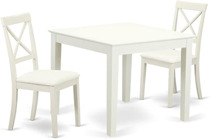 East West Furniture OXBO3-LWH-LC Oxford 3 Piece Modern Set Contains a Square Wooden Table and 2 Faux Leather Dining Room Chairs, 36x36 Inch - LeafyLoom