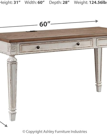 Signature Design by Ashley Realyn Farmhouse 60" Home Office Desk with USB Charging, Chipped White - LeafyLoom