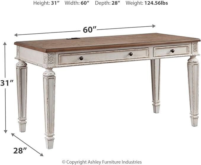 Signature Design by Ashley Realyn Farmhouse 60" Home Office Desk with USB Charging, Chipped White - LeafyLoom
