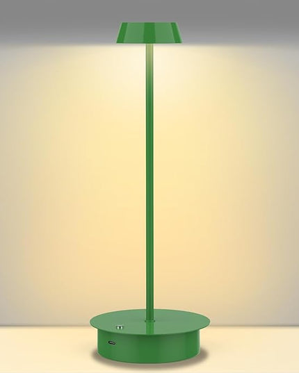 Rechargeable LED Table Lamp - Cordless Table Lamp with Touch Control, Portable LED Desk Lamp 3 Color Stepless Dimmable Modern Lamp for Restaurant/Dinner/Bedroom/Outdoor IP65 Waterproof - Green - LeafyLoom