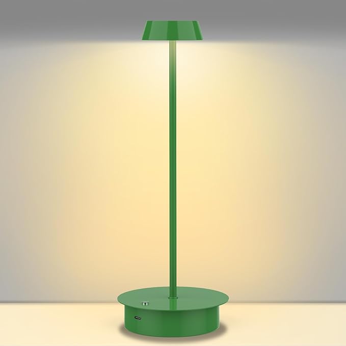 Rechargeable LED Table Lamp - Cordless Table Lamp with Touch Control, Portable LED Desk Lamp 3 Color Stepless Dimmable Modern Lamp for Restaurant/Dinner/Bedroom/Outdoor IP65 Waterproof - Green - LeafyLoom