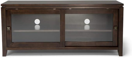 SIMPLIHOME Cosmopolitan SOLID WOOD Universal TV Media Stand, 48 inch Wide, Contemporary, Living Room Entertainment Center, Storage Cabinet, for Flat Screen TVs up to 55 inches in Mahogany Brown - LeafyLoom