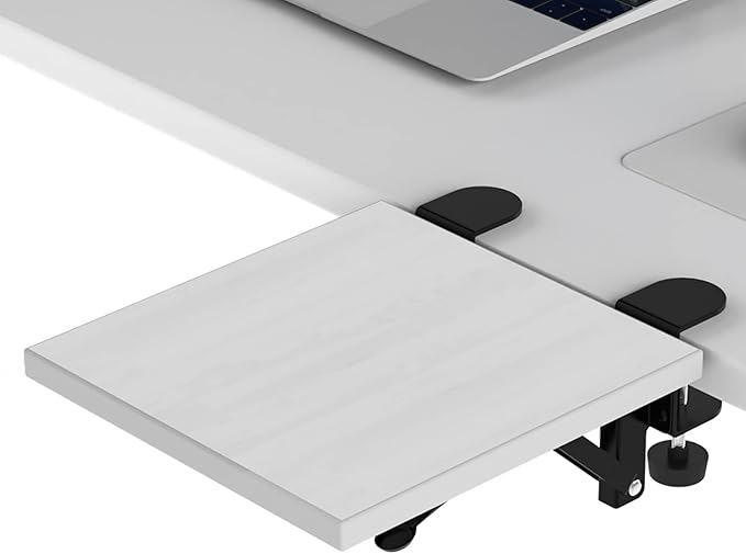 Ergonomics Desk Extender Tray, 9.5"x9.1" Punch-Free Clamp on, Foldable Keyboard Drawer Tray, Table Mount Arm Wrist Rest Shelf, Computer Elbow Arm Support - LeafyLoom