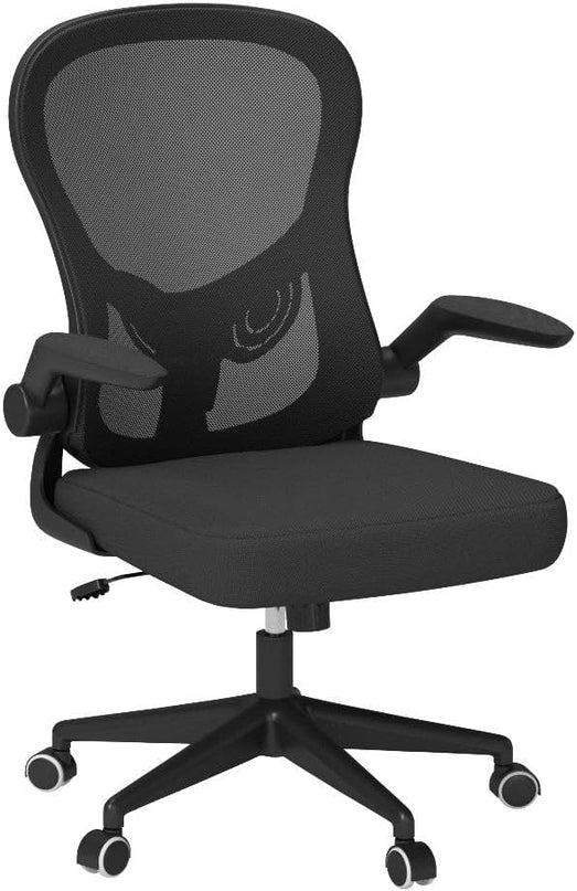 Hbada Office Chair Ergonomic Desk Chair, Office Chairs with PU Silent Wheels, Breathable Mesh Computer Chair with Adjustable Lumbar Support, Flip-up Armrests, Tilt Function, Black - LeafyLoom