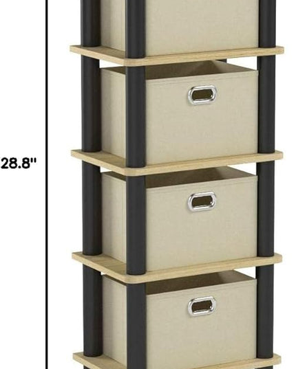 FURINNO LAci 4-Bins System Rack, Oak/Black/Light Brown - LeafyLoom