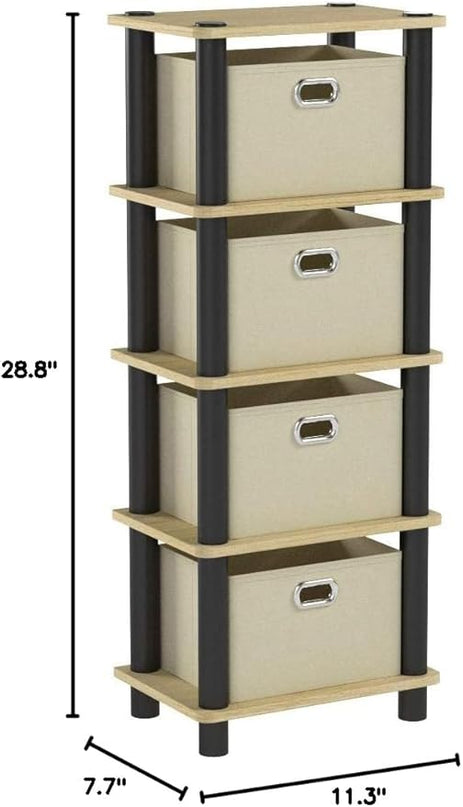 FURINNO LAci 4-Bins System Rack, Oak/Black/Light Brown - LeafyLoom