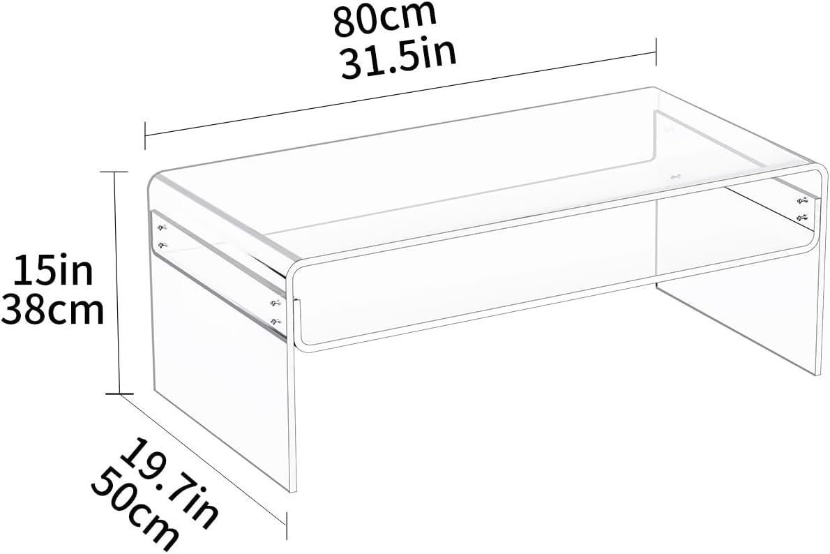 Acrylic Coffee Table for Living Room Clear Rectangle Lucite Table with Open Storage Shelf (1, Pink, Large) - LeafyLoom