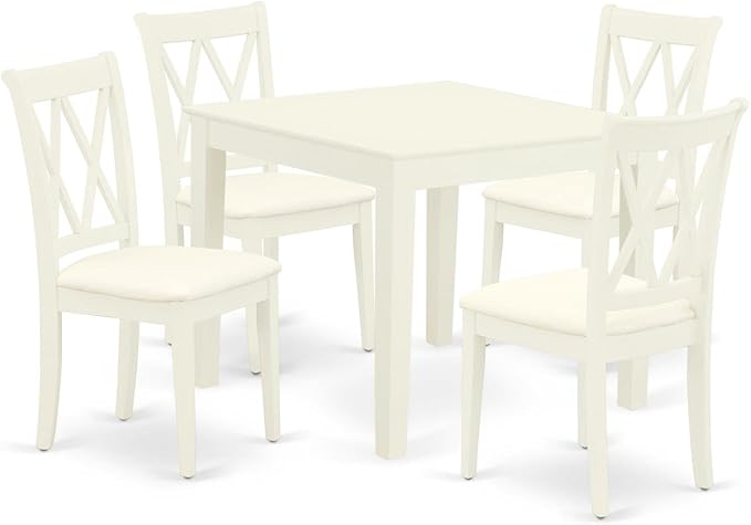 East West Furniture OXCL5-LWH-C Oxford 5 Piece Room Furniture Set Includes a Square Kitchen Table and 4 Linen Fabric Upholstered Dining Chairs, 36x36 Inch - LeafyLoom