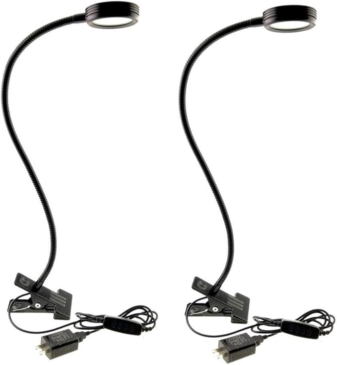 2 Pack Clamp Gooseneck LED Desk Lamp, Clip on Bendable Steel Light, C-clamp Sewing Machine Table Mount, 360degree flexible neck 3 colors 10 Level Brightness (Clamp) - LeafyLoom