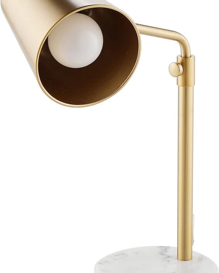 VONLUCE Work Lamp w/LED Bulb, Vintage Gold Desk Lamp w/Marble Base & Brass Lamp Shade, Mid Century Modern Reading Lamp for Office, 20" Industrial Table Task Lamp for Reading Bedroom Nightstands - LeafyLoom