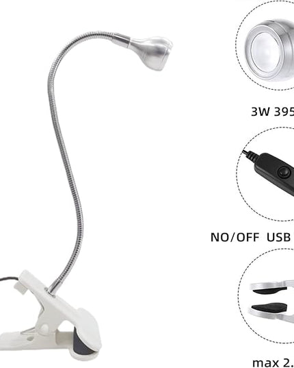 UV Nail Lamp, UV Light for Nails UV LED Light Fixtures with Gooseneck and Clamp Mini Desk Light Clamp Portable Gooseneck for Outdoor Stall Gel Nail Curing, 5V USB Input (Slive,Round Head) - LeafyLoom