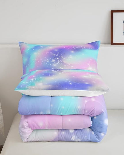 Erosebridal Ombre Comforter Rainbow Comforter Set Queen Tie Dye Galaxy Duvet Set Nebula Bedding Starry Sky Quilt Set Pastel Stars Glitter Bedding Set Purple Blue Bedroom Decorative Down Comforter - LeafyLoom